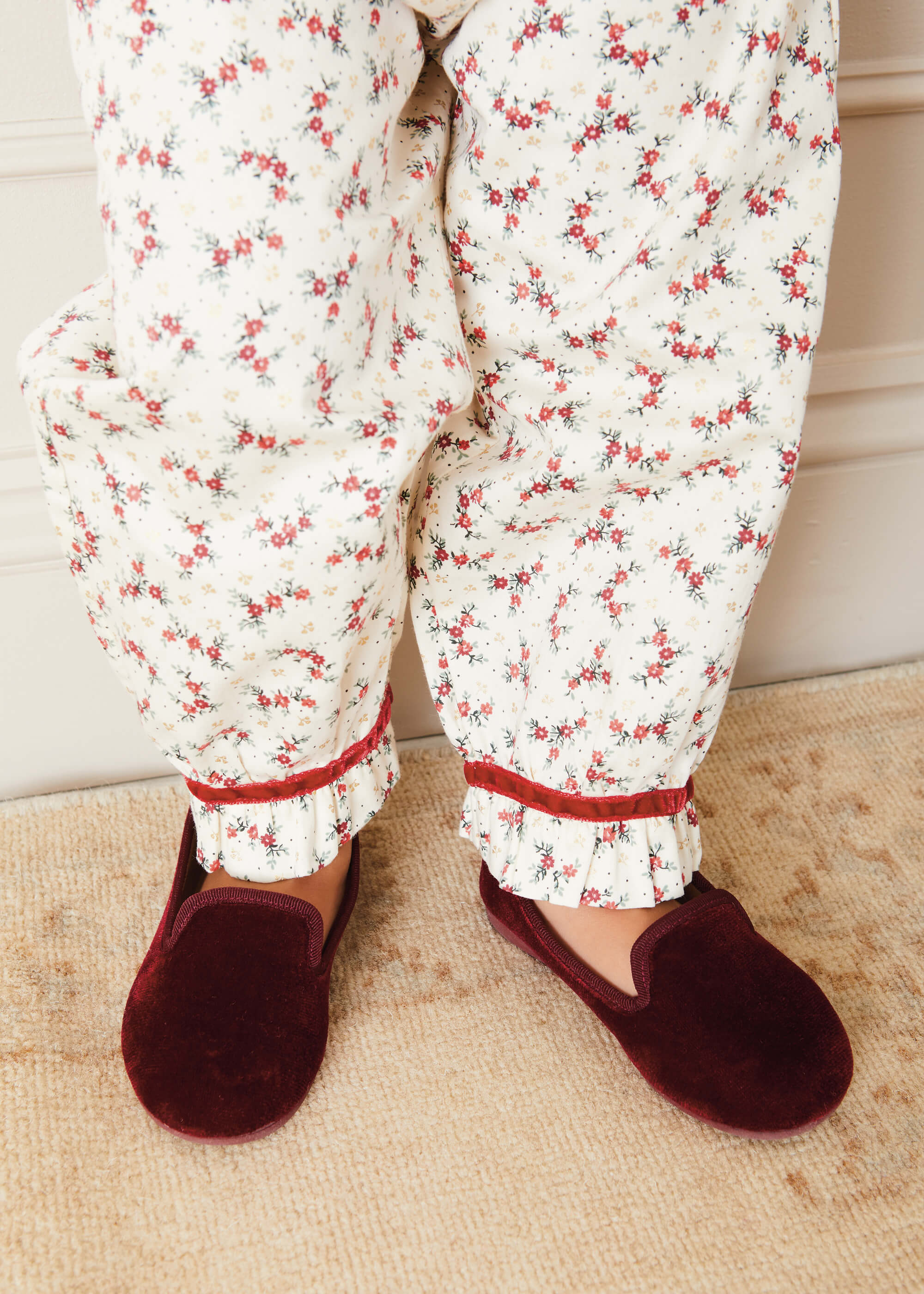 Velvet Slippers In Burgundy (24-34EU) SHOES  from Pepa London