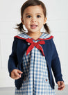 Openwork Hem Single Button Cardigan in Blue (6mths-10yrs) Knitwear  from Pepa London US