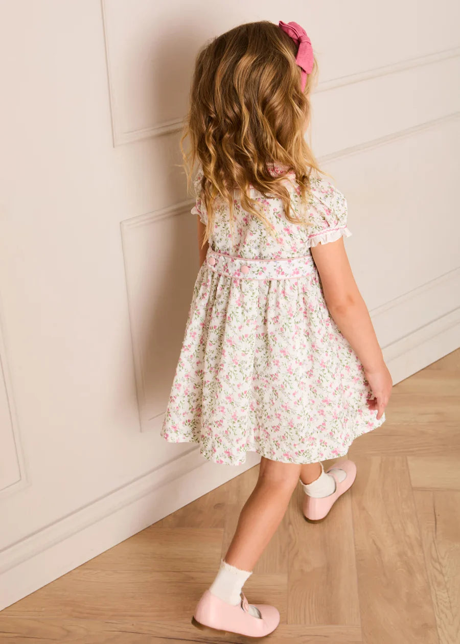 Alice Floral Double Breasted Hand Smocked Dress in Pink (12mths- 10yrs) Dresses from Pepa London US