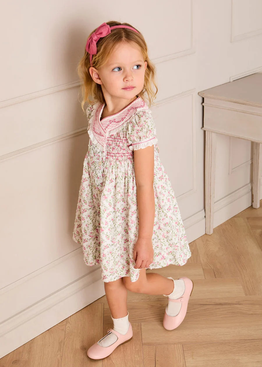 Alice Floral Double Breasted Hand Smocked Dress in Pink (12mths- 10yrs) Dresses from Pepa London US