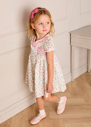 Alice Floral Double Breasted Hand Smocked Dress in Pink (12mths- 10yrs) Dresses from Pepa London US