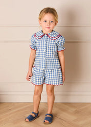 Darby Gingham Scallop Layered Collar Short Sleeve Blouse in Blue (18mths-12yrs) Blouses from Pepa London US