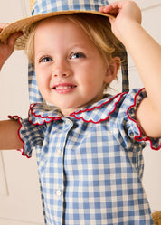Darby Gingham Scallop Layered Collar Short Sleeve Blouse in Blue (18mths-12yrs) Blouses from Pepa London US