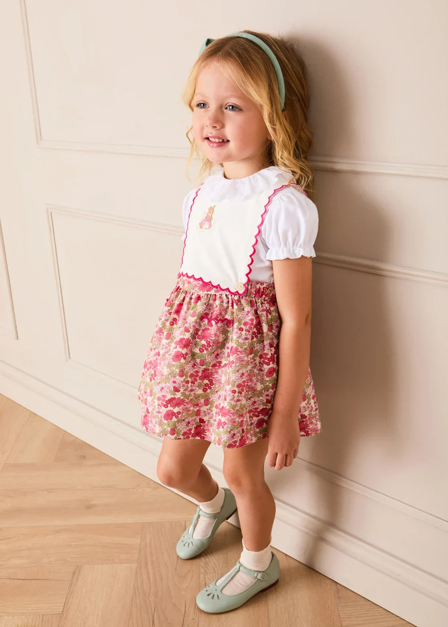 Margret Floral Bunny Embroidered Scallop Detail Pinafore Skirt in Pink (18mths-6yrs) SKIRTS from Pepa London US