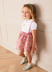 Margret Floral Bunny Embroidered Scallop Detail Pinafore Skirt in Pink (18mths-6yrs) SKIRTS from Pepa London US