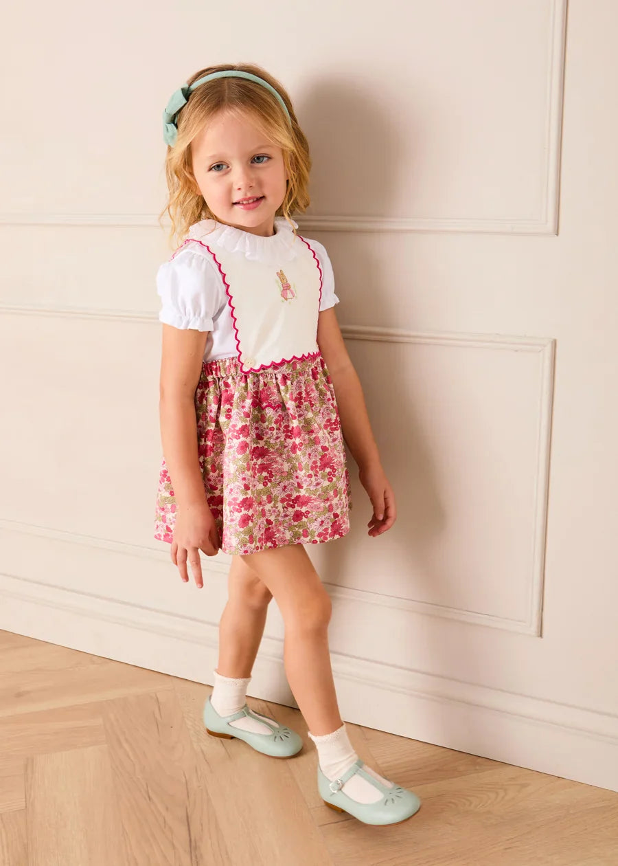Margret Floral Bunny Embroidered Scallop Detail Pinafore Skirt in Pink (18mths-6yrs) SKIRTS from Pepa London US