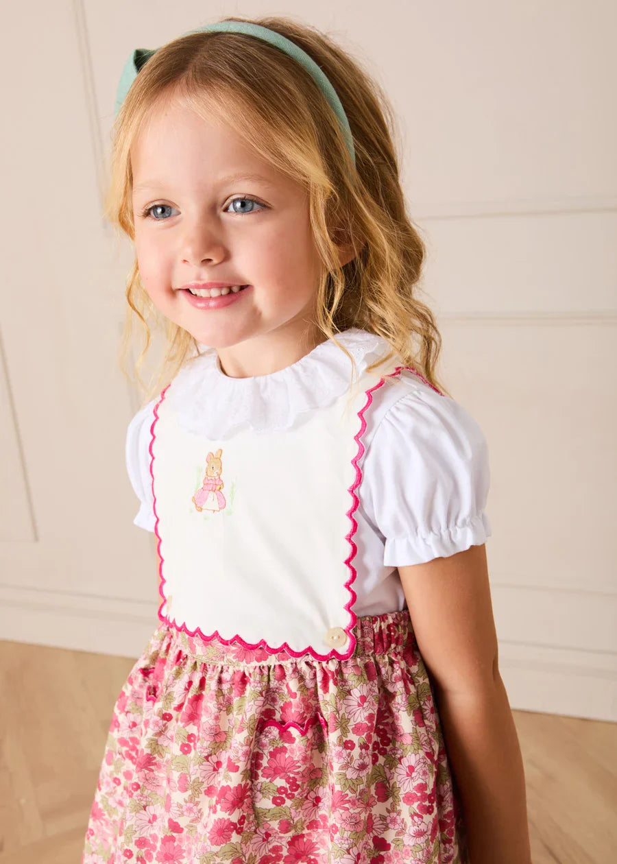 Margret Floral Bunny Embroidered Scallop Detail Pinafore Skirt in Pink (18mths-6yrs) SKIRTS from Pepa London US