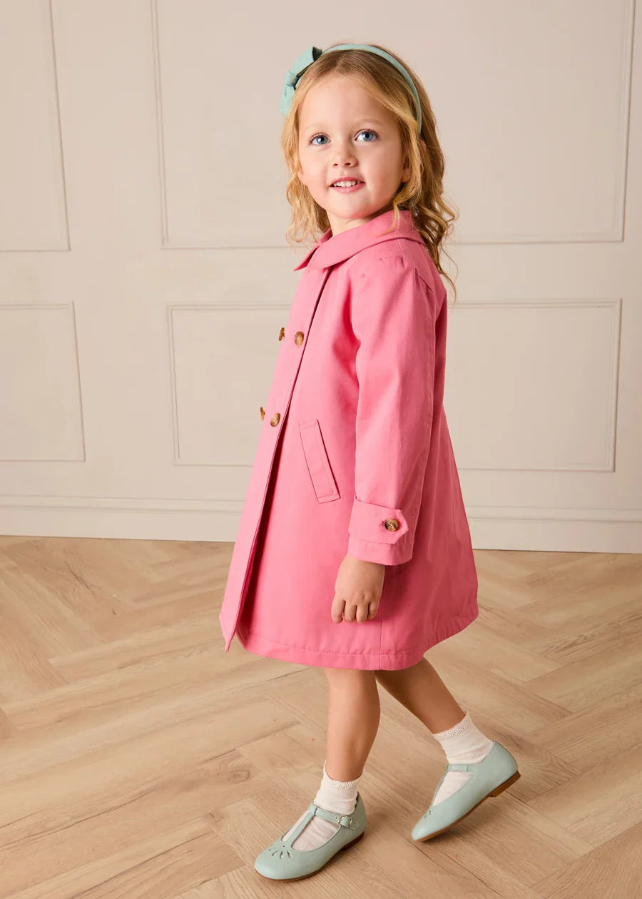 Double Breasted Margaret Floral Lined Rain Coat in Raspberry (18mths-12yrs) Coats from Pepa London