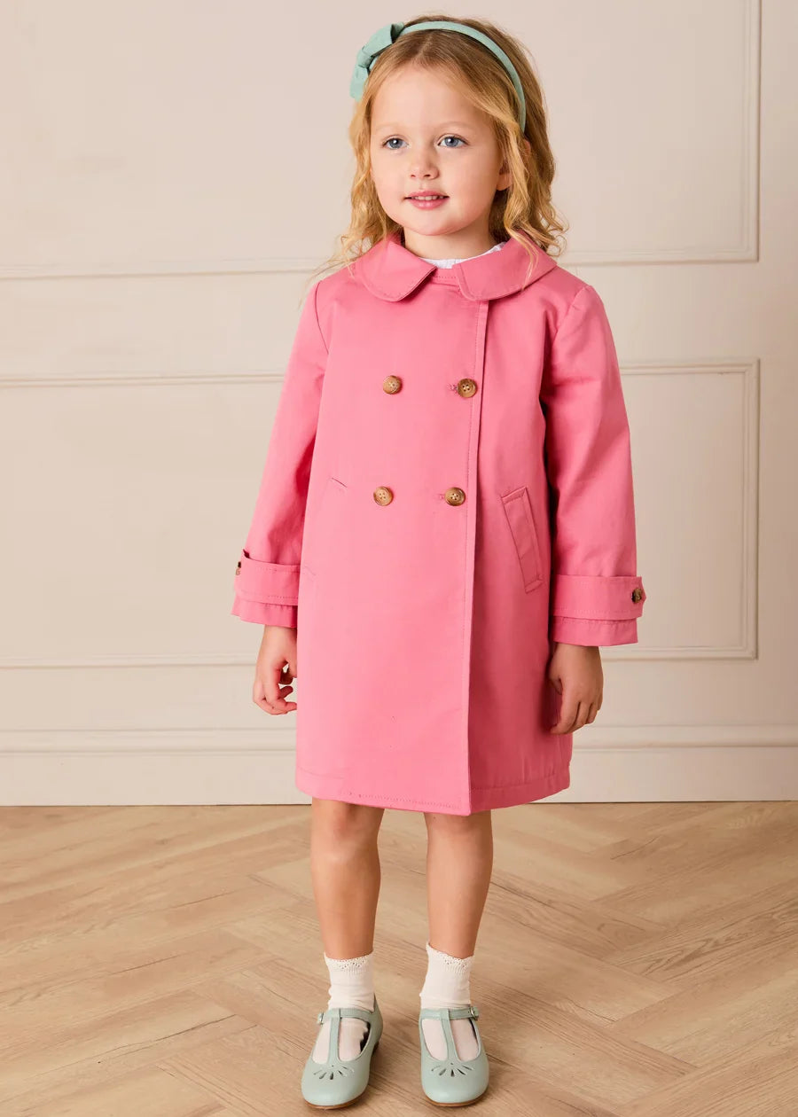Double Breasted Margaret Floral Lined Rain Coat in Raspberry (18mths-12yrs) Coats from Pepa London