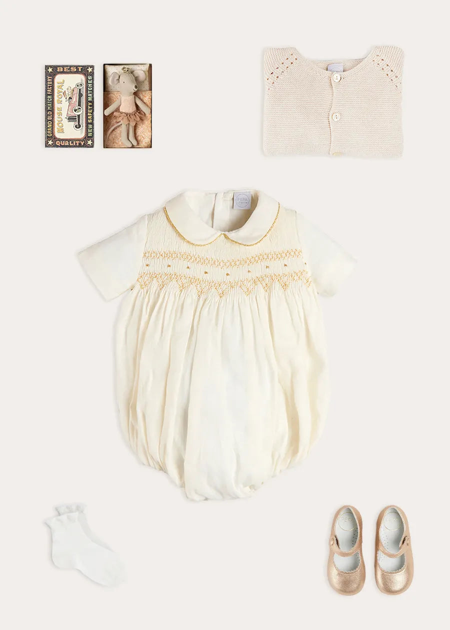 The White Hand Smocked Baby Girl Romper Look Look from Pepa London US