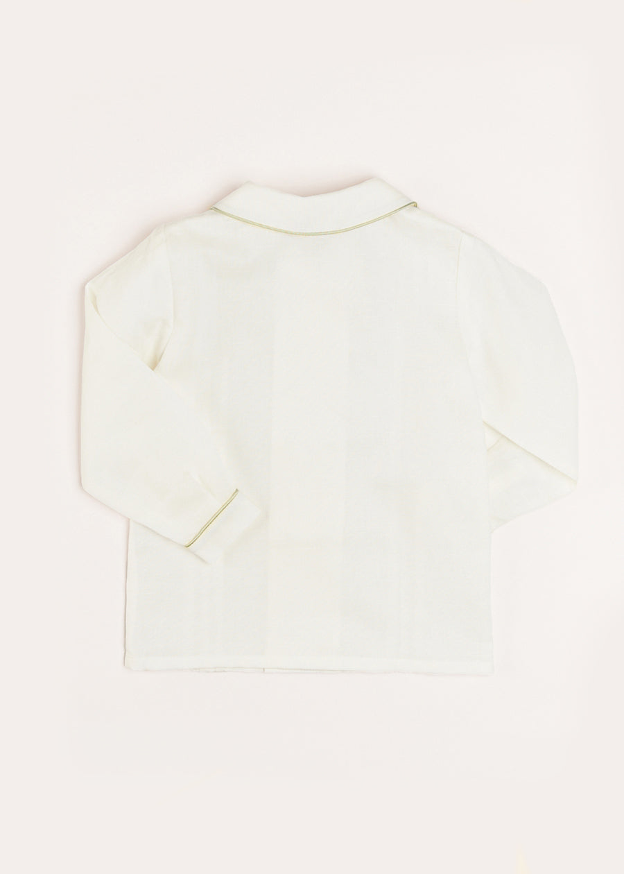 Double-Breasted Peter Pan Collar Shirt with Green Silk Piping (12mths-10yrs) SHIRTS from Pepa London US