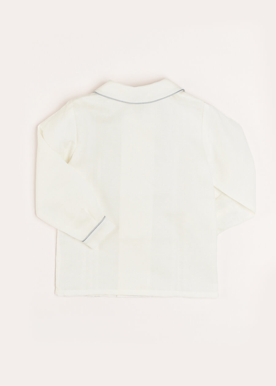 Double-Breasted Peter Pan Collar Long Sleeve Shirt with Blue Silk Piping (18mths-10yrs) Shirts from Pepa London US