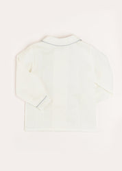 Double-Breasted Peter Pan Collar Long Sleeve Shirt with Blue Silk Piping (18mths-10yrs) Shirts from Pepa London US