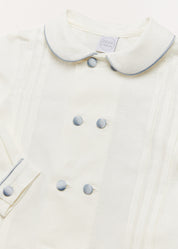 Double-Breasted Peter Pan Collar Long Sleeve Shirt with Blue Silk Piping (18mths-10yrs) Shirts from Pepa London US
