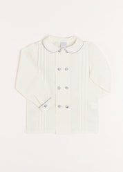Double-Breasted Peter Pan Collar Long Sleeve Shirt with Blue Silk Piping (18mths-10yrs) Shirts from Pepa London US