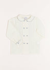 Double-Breasted Peter Pan Collar Long Sleeve Shirt with Blue Silk Piping (2-10yrs) Shirts  from Pepa London US
