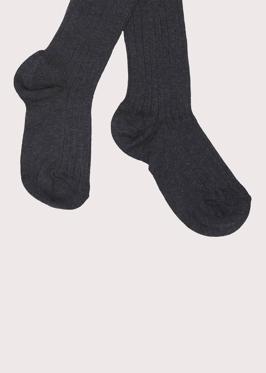 Dark Grey Ribbed Tights (3mths-8yrs) Tights from Pepa London US