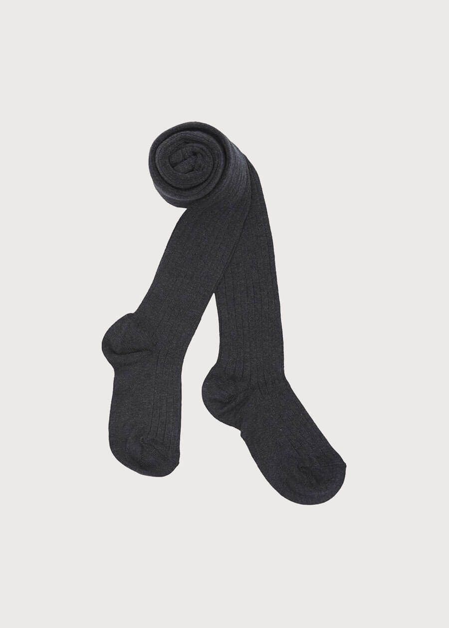 Dark Grey Ribbed Tights (3mths-8yrs) Tights  from Pepa London
