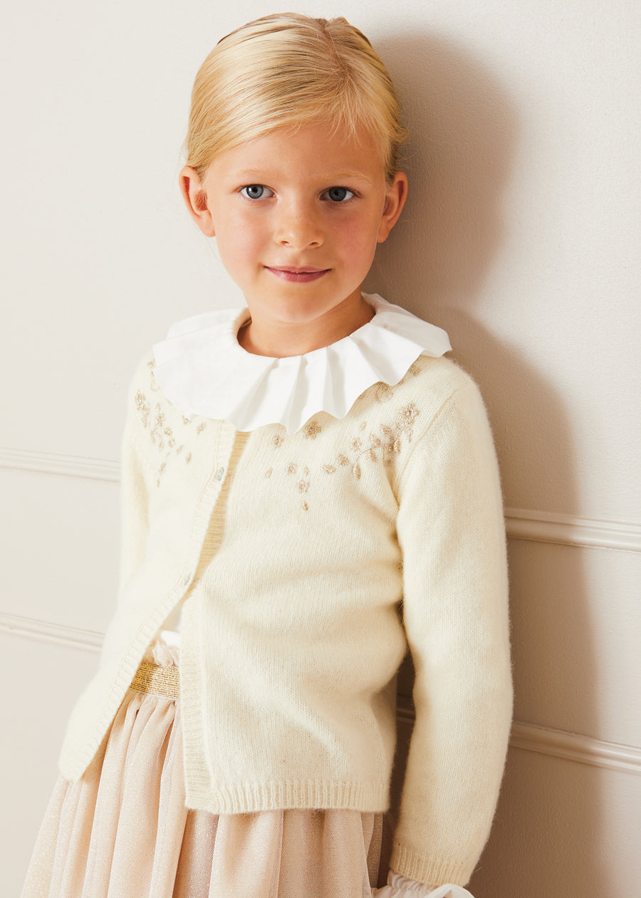 Gold Embroidered Cardigan In Cream (12mths-10yrs) KNITWEAR  from Pepa London US
