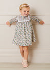 Emilia Floral Print Pleated Front Long Sleeve Dress in Green (18mths-10yrs) Dresses  from Pepa London US