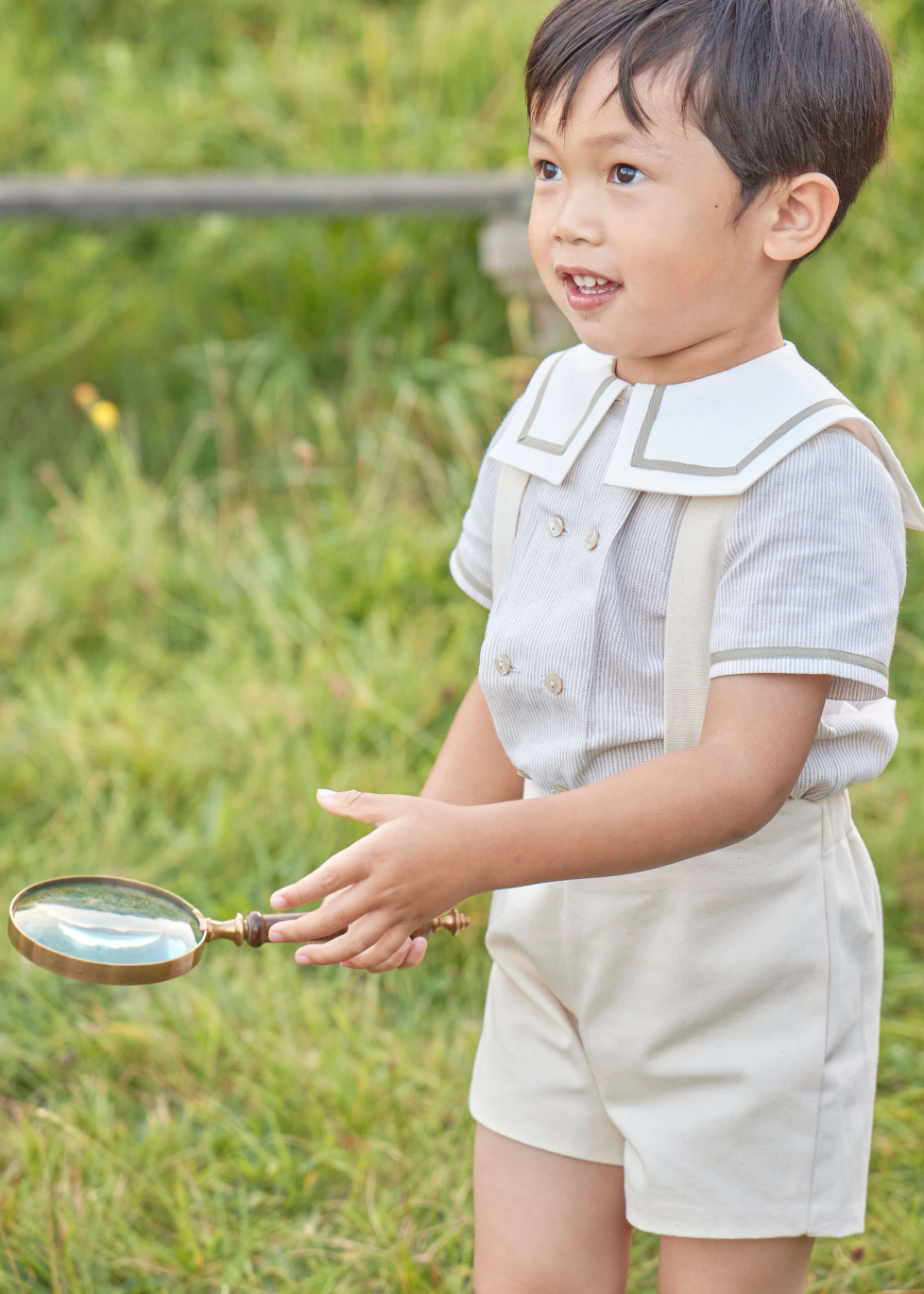 Button Detail Shorts with Braces in Beige (18mths-4yrs) Shorts from Pepa London US
