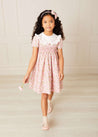 Eloise Floral Print Handsmocked Short Sleeve Dress in Pink (12mths-10yrs) Dresses  from Pepa London US