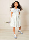 Alice Floral Print Handsmocked Statement Collar Dress in Blue (12mths-10yrs) Dresses  from Pepa London US