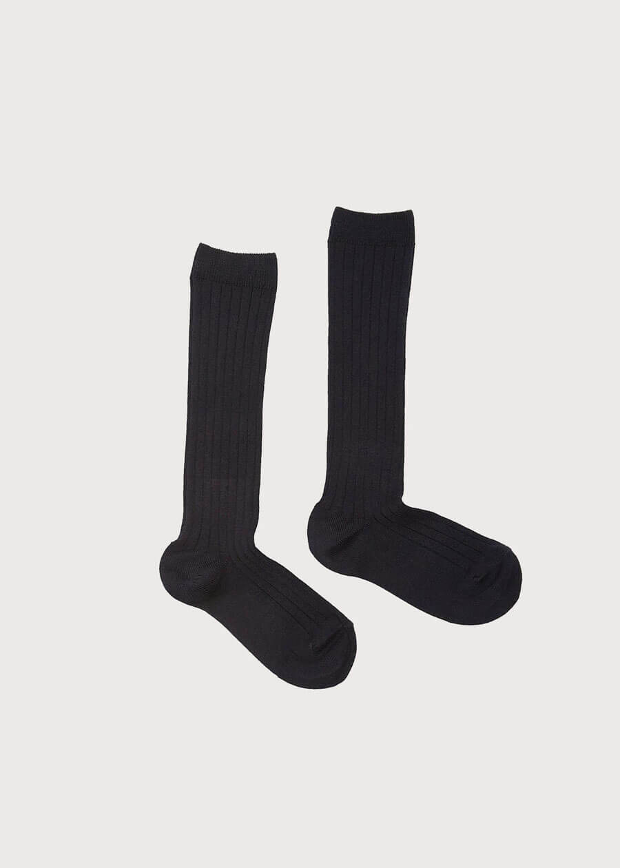 Navy Ribbed Knee-High Socks (3mths-10yrs) Socks from Pepa London US