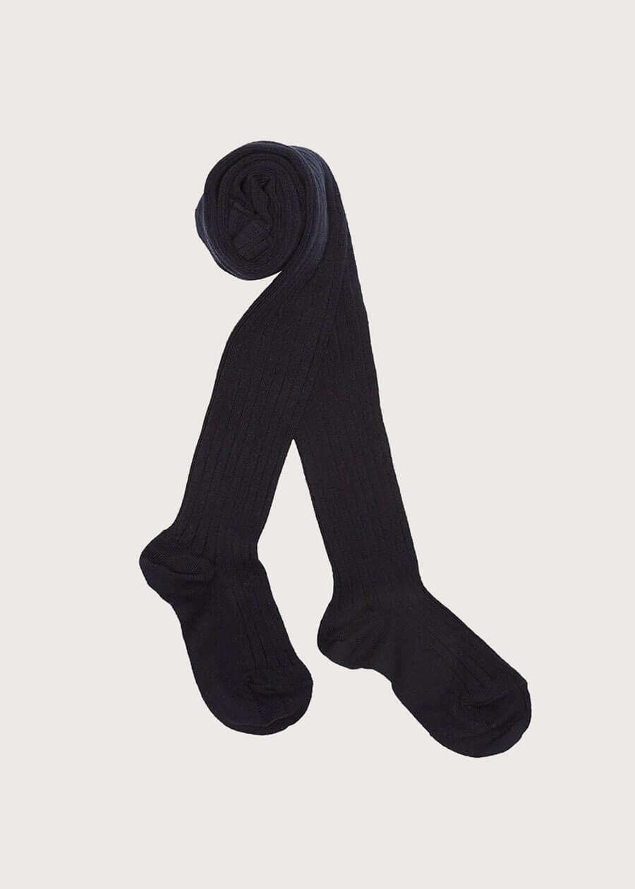 Navy Ribbed Tights (3mths-10yrs) Tights from Pepa London US