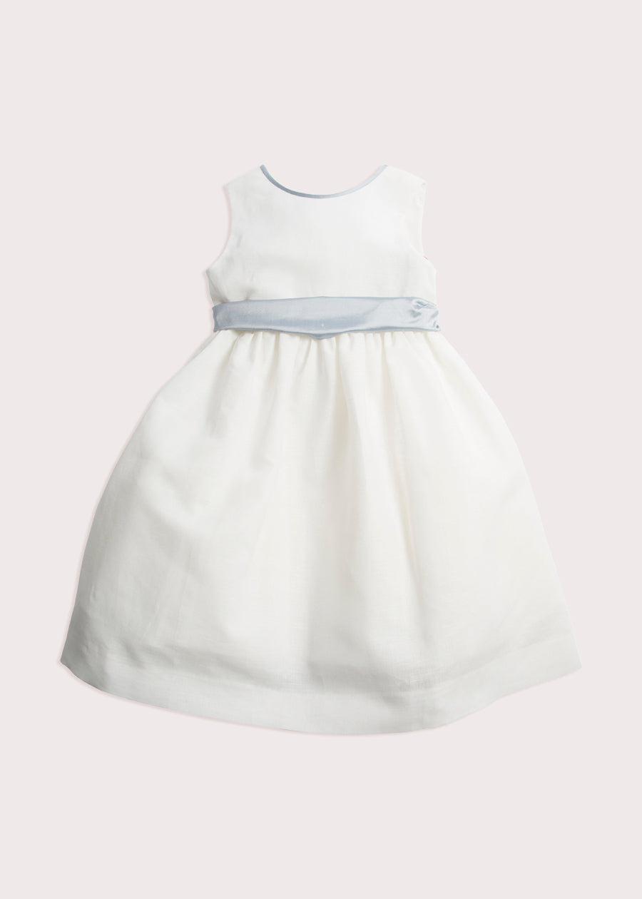 Sleeveless Ivory Flower Girl Dress with Blue Silk Sash (6mths-10yrs) Dresses from Pepa London US