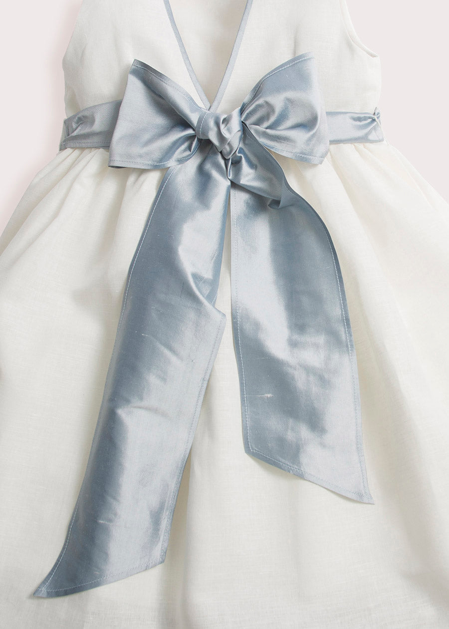 Sleeveless Ivory Flower Girl Dress with Blue Silk Sash (6mths-10yrs) Dresses from Pepa London US