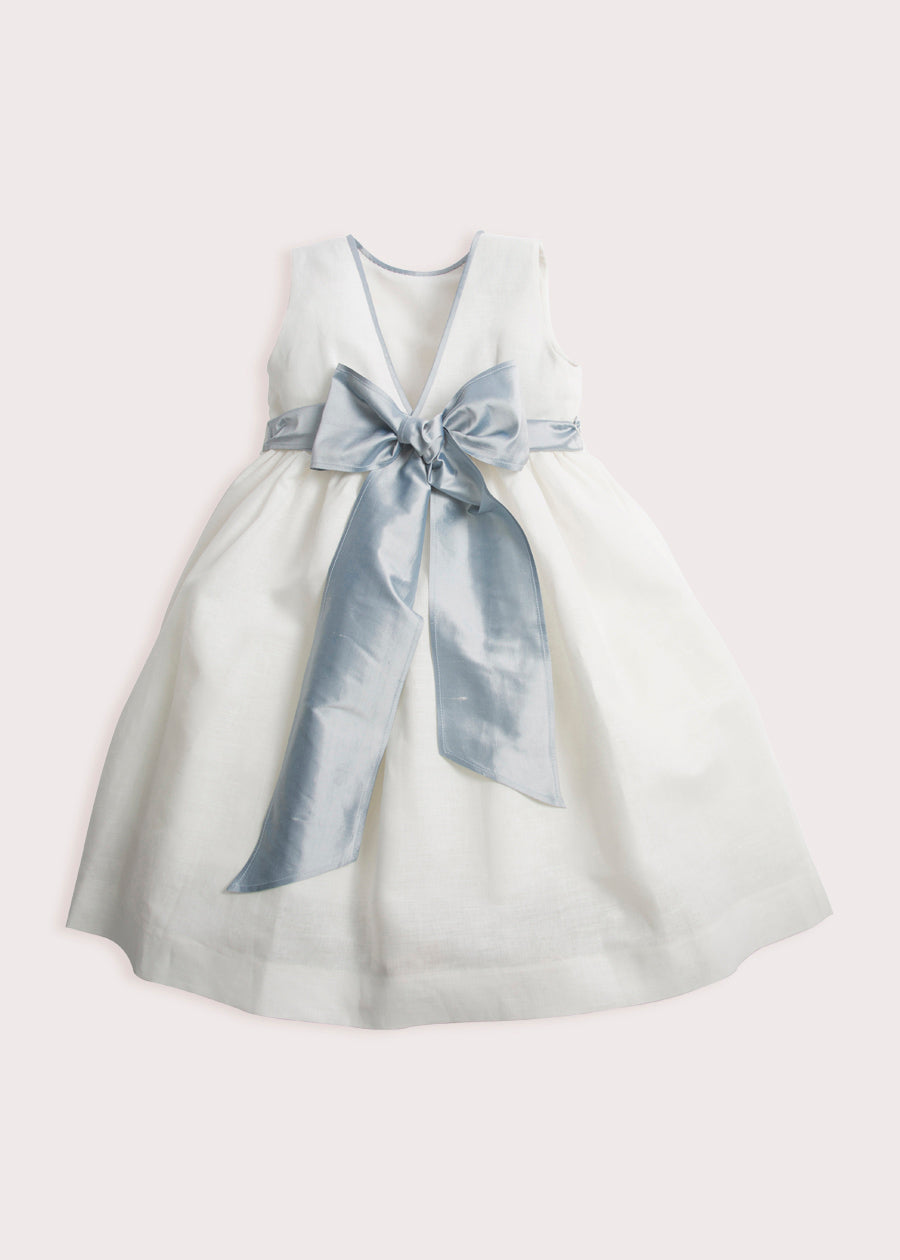 Sleeveless Ivory Flower Girl Dress with Blue Silk Sash (6mths-10yrs) Dresses from Pepa London US