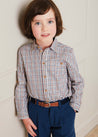 Checked Polo Collar Long Sleeve Shirt In Beige (4-10yrs) SHIRTS  from Pepa London US
