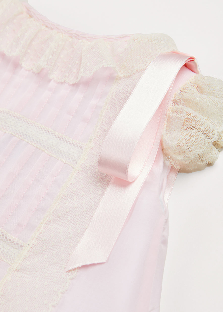 Bespoke Organic Cotton Christening Dress and Bonnet in Light Pink Made to order  from Pepa London US