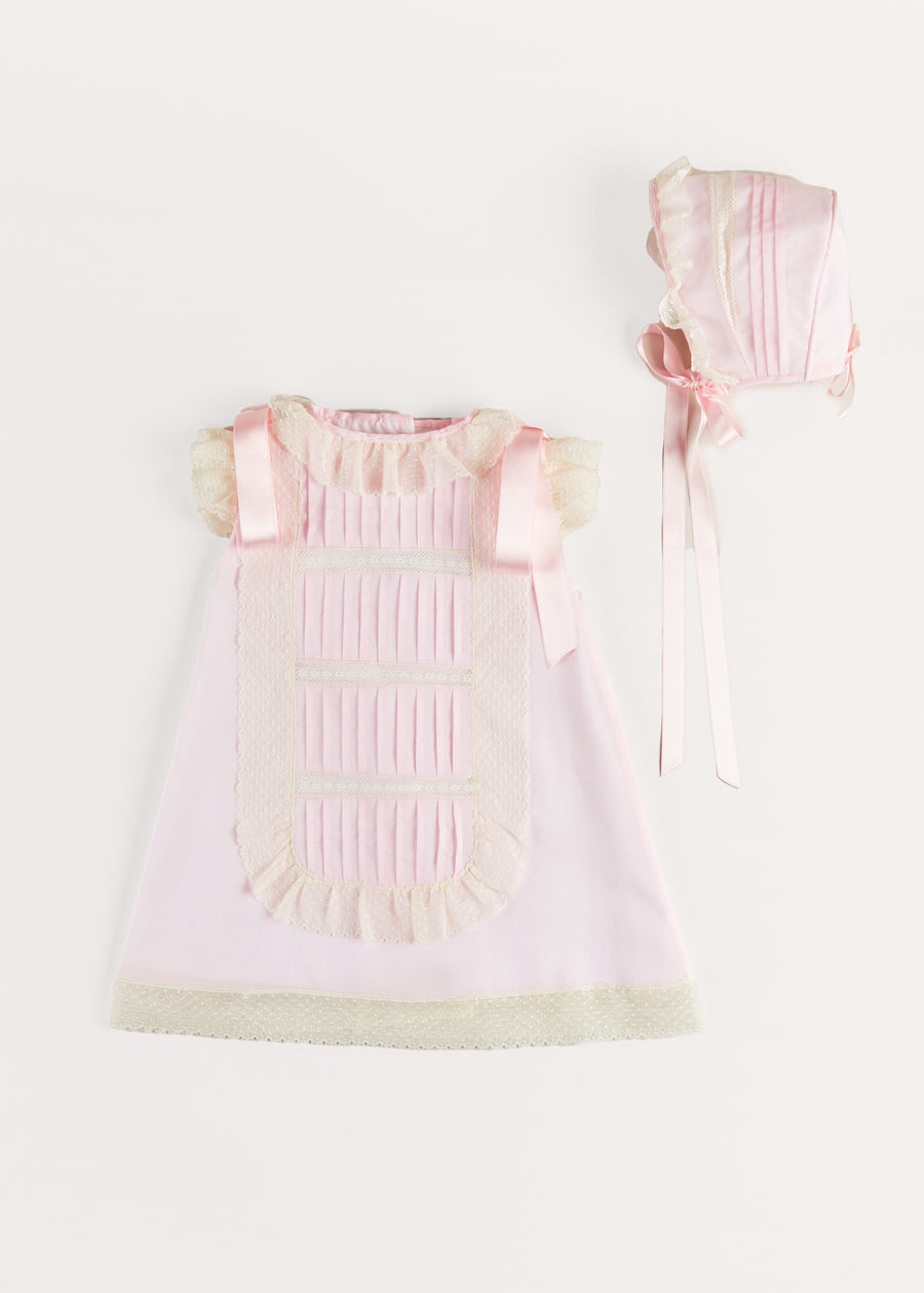 Bespoke Organic Cotton Christening Dress and Bonnet in Light Pink Made to order  from Pepa London US