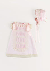 Bespoke Organic Cotton Christening Dress and Bonnet in Light Pink Made to order  from Pepa London US