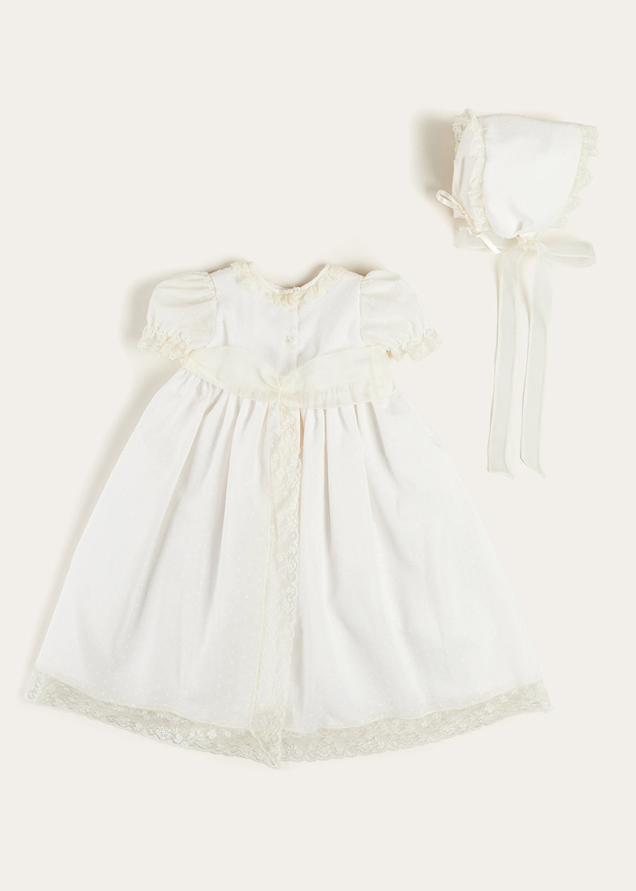 Bespoke Plumeti Embroidered Organic Lawn Cotton Christening Dress and Bonnet Made to order  from Pepa London US