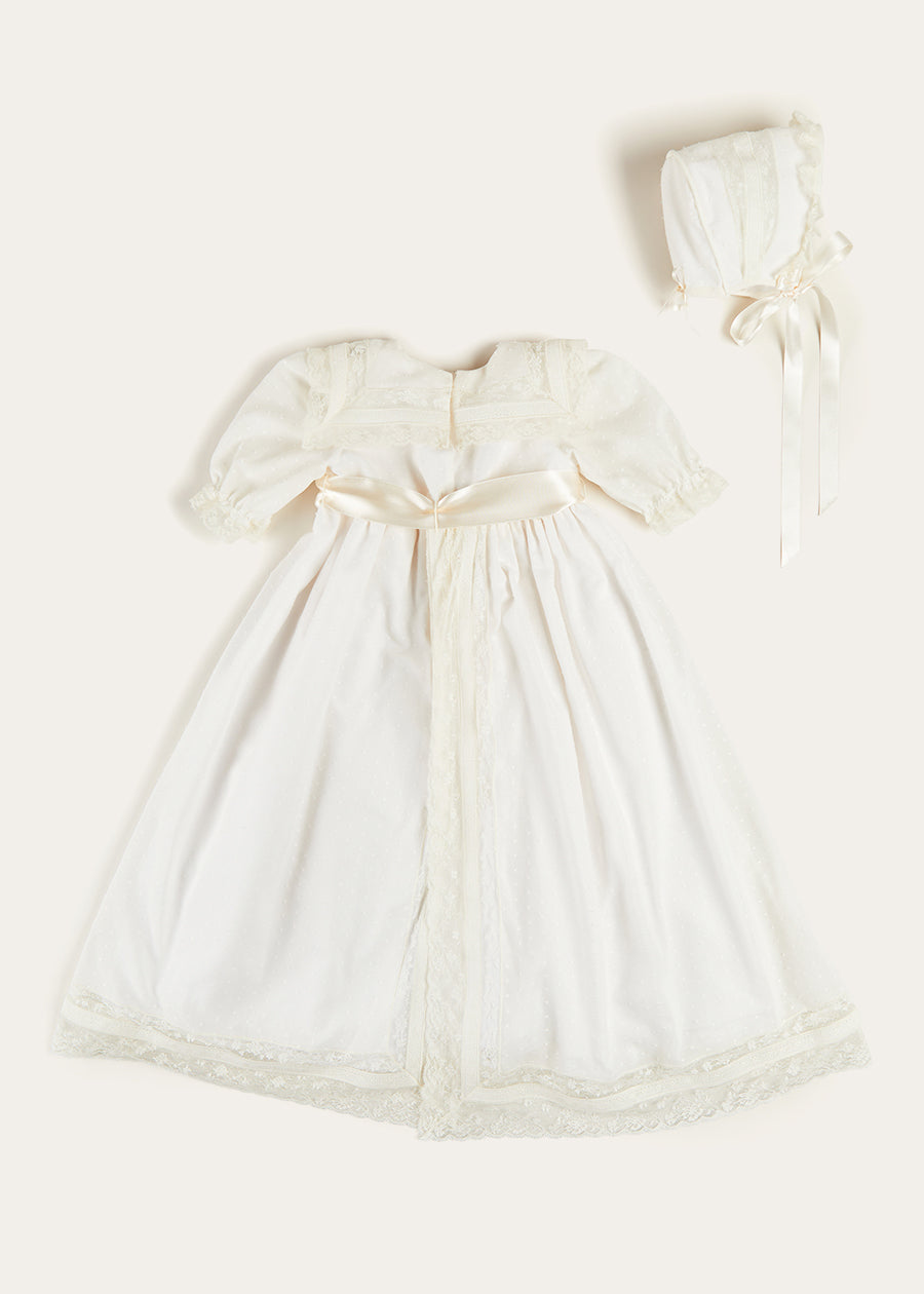 Bespoke Traditional Christening Gown with Front Satin Sash and Bonnet Made to order  from Pepa London US