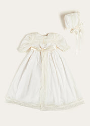 Bespoke Traditional Christening Gown with Front Satin Sash and Bonnet Made to order  from Pepa London US