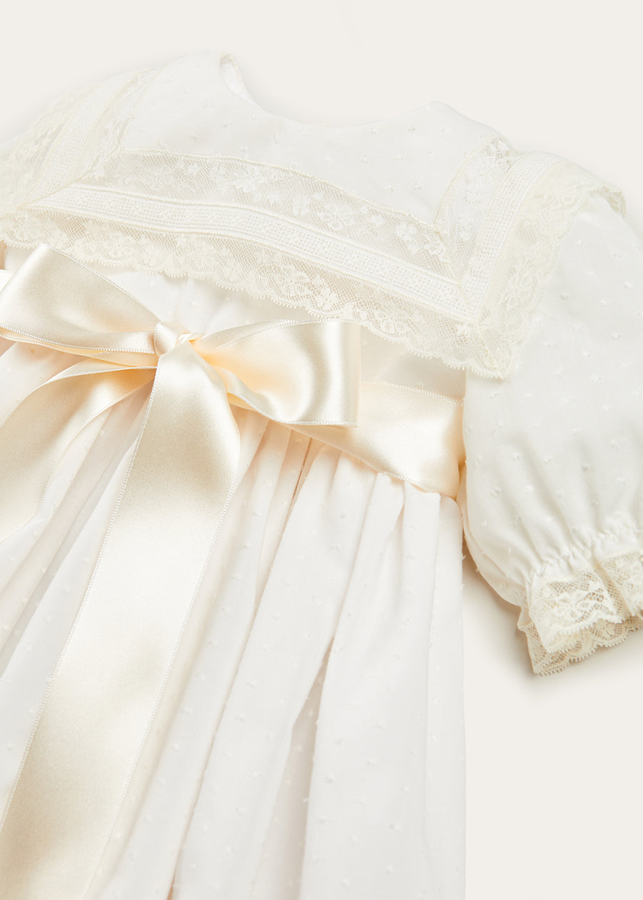 Bespoke Traditional Christening Gown with Front Satin Sash and Bonnet Made to order  from Pepa London US