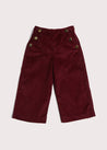 Corduroy Wide Leg Gold Button Trousers in Burgundy (4-10yrs) Trousers  from Pepa London US
