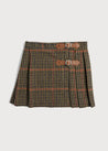 Checked Tweed Pleated Leather Buckled Kilt in Brown (2-10yrs) Skirts  from Pepa London US