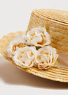 Faux Flower Straw Boater Hat With Ivory Flower (S-M) Hair Accessories  from Pepa London US