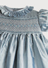 Girls Silk Handsmocked Celebration Dress in Blue (12mths-10yrs) Dresses  from Pepa London US