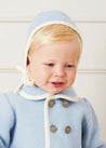 Classic Austrian Contrast Trim Wool Bonnet in Baby Blue (S-L) Knitted Accessories  from Pepa London US