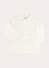 Double-Breasted Peter Pan Collar Long Sleeve Shirt with Beige Silk Piping (2-10yrs) Shirts  from Pepa London US